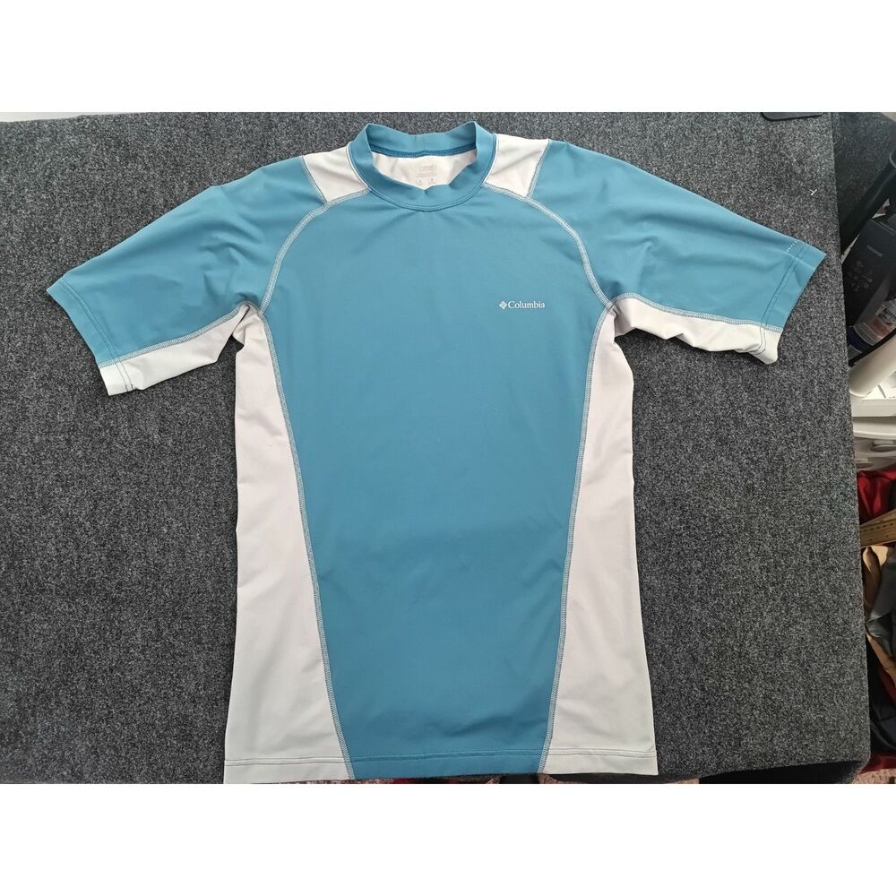 Columbia Teal Blue Short Sleeve Sun Protection Rashguard Shirt Size Medium